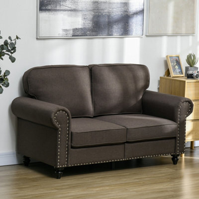 Homcom 2 Seater Sofa For Living Room, With Nailhead Trim, Dark Brown - image 1