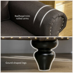 Homcom 2 Seater Sofa For Living Room, With Nailhead Trim, Dark Brown - thumbnail 4