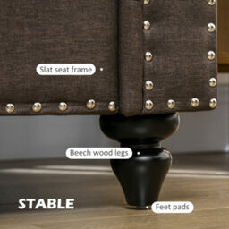 Homcom 2 Seater Sofa For Living Room, With Nailhead Trim, Dark Brown - thumbnail 6
