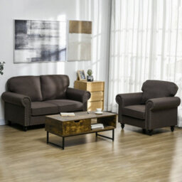 Homcom 2 Seater Sofa For Living Room, With Nailhead Trim, Dark Brown - thumbnail 7