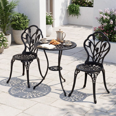 Costway 3-Piece Cast Aluminum Bistro Set, Patio All-Weather Table & Chairs With Umbrella Hole - image 1