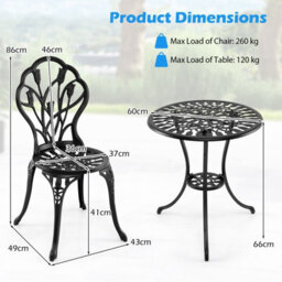 Costway 3-Piece Cast Aluminum Bistro Set, Patio All-Weather Table & Chairs With Umbrella Hole - thumbnail 3