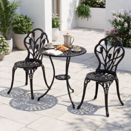 Costway 3-Piece Cast Aluminum Bistro Set, Patio All-Weather Table & Chairs With Umbrella Hole - thumbnail 1