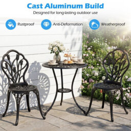 Costway 3-Piece Cast Aluminum Bistro Set, Patio All-Weather Table & Chairs With Umbrella Hole - thumbnail 6
