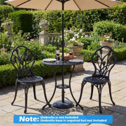 Costway 3-Piece Cast Aluminum Bistro Set, Patio All-Weather Table & Chairs With Umbrella Hole - thumbnail 7