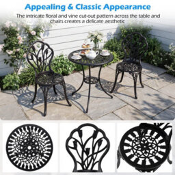 Costway 3-Piece Cast Aluminum Bistro Set, Patio All-Weather Table & Chairs With Umbrella Hole - thumbnail 4