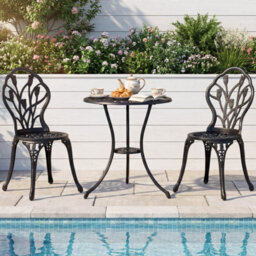Costway 3-Piece Cast Aluminum Bistro Set, Patio All-Weather Table & Chairs With Umbrella Hole - thumbnail 5