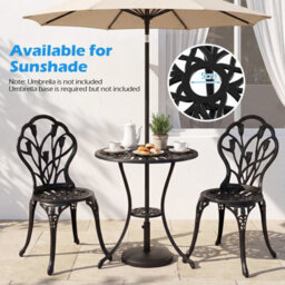 Costway 3-Piece Cast Aluminum Bistro Set, Patio All-Weather Table & Chairs With Umbrella Hole - thumbnail 8