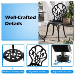 Costway 3-Piece Cast Aluminum Bistro Set, Patio All-Weather Table & Chairs With Umbrella Hole - thumbnail 9