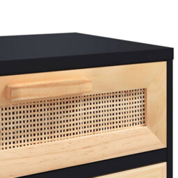Vidaxl Bedside Cabinet Black Solid Wood Pine And Natural Rattan - thumbnail 7