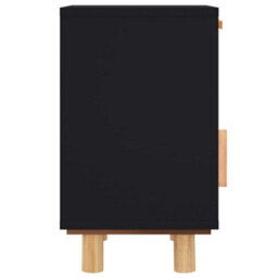 Vidaxl Bedside Cabinet Black Solid Wood Pine And Natural Rattan - thumbnail 6