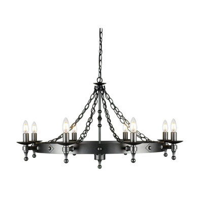 Elegant 8 Bulb Wrought Iron Chandelier With Graphite Finish And Led E14 Lighting