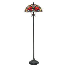 Vintage Tiffany Style Twin Floor Lamp - 2 Bulb Led E27 100W With Handcrafted Glass