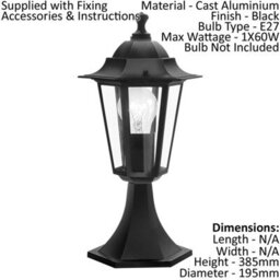 Stylish Ip44 Outdoor Pedestal Light In Black Aluminium For E27 Bulbs - thumbnail 2