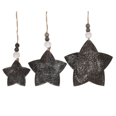 Red Hamper H175 Wicker Set Of 3 Hanging Glitter Star Decorations - image 1