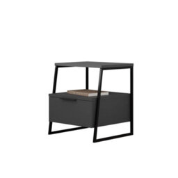 1 Drawer Modern Bedside Table Nightstand Black Frame - thumbnail 3