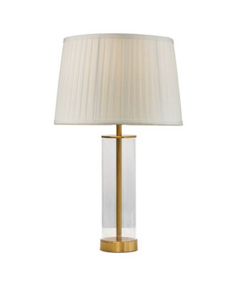 Lighting Supermarket Arezo Modern Gold Glass Cylinder Table Lamp With Cream Pleat Shade - image 1