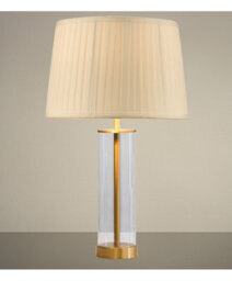 Lighting Supermarket Arezo Modern Gold Glass Cylinder Table Lamp With Cream Pleat Shade - thumbnail 3