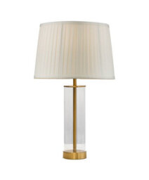 Lighting Supermarket Arezo Modern Gold Glass Cylinder Table Lamp With Cream Pleat Shade - thumbnail 1