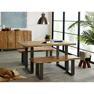 Live Edge Dining Bench - Grey Metal Legs 125Cm - image 1