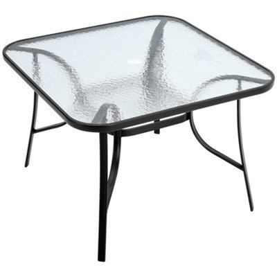 Breeins 105Cm W Square Outdoor Garden Coffee Table With Rippled Tempered Glass Top And Parasol Hole - image 1