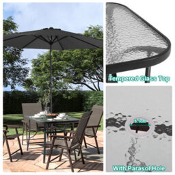Breeins 105Cm W Square Outdoor Garden Coffee Table With Rippled Tempered Glass Top And Parasol Hole - thumbnail 7