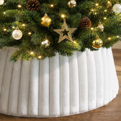 Amorly Foldable Luxury Plush Faux Fur Christmas Tree Collar, Striped Textured Tree Base Cover Ring, Practical Decor For Xmas Displays - image 1