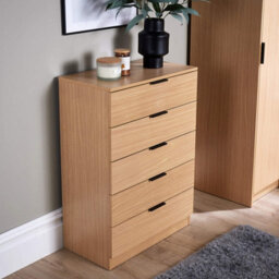 Home Source Phoenix 5 Drawer Storage Chest Oak Effect Bedroom Furniture - thumbnail 2