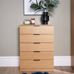 Home Source Phoenix 5 Drawer Storage Chest Oak Effect Bedroom Furniture - thumbnail 3