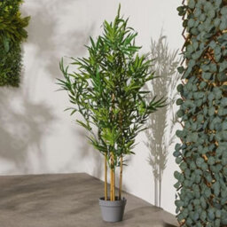 Biznest Artificial Bamboo Weather And Uv Resistant Plant With Natural Stems Green Leaves In Grey Pot Suitable 130 Cm Tall