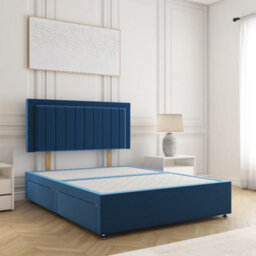 Bsspoke Zarah Divan Bed Set In Blue Plush Velvet With 24Inch Panel Headboard No Mattress No Drawers In 3Ft 4Ft 4Ft6 5Ft 6Ft
