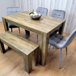 Kosy Koala Wooden Dining Table Set Of 6 Rustic Effect Table With 4 Grey Velvet Chairs And 1 Bench - thumbnail 6