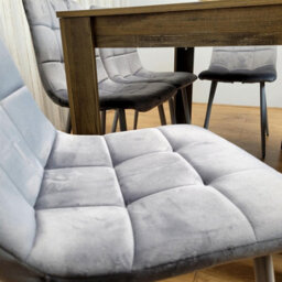 Kosy Koala Wooden Dining Table Set Of 6 Rustic Effect Table With 4 Grey Velvet Chairs And 1 Bench