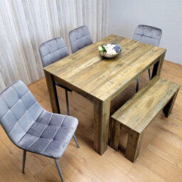 Kosy Koala Wooden Dining Table Set Of 6 Rustic Effect Table With 4 Grey Velvet Chairs And 1 Bench - thumbnail 2