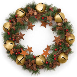 Shatchi 40Cm Bells Stars Pine Green Christmas Wreath - thumbnail 1