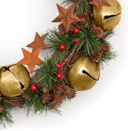 Shatchi 40Cm Bells Stars Pine Green Christmas Wreath - thumbnail 4