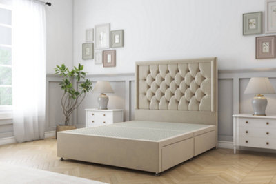 "Sloomy Montana Almond Coniston Divan Bed Base 4 Drawers With 54"" Floor Standing Headboard 4'6 Double" - image 1