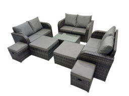 Fimous Outdoor Love Sofa Coffee Table Set Garden Rattan Furniture Set 10 Seater With 4 Stools Dark Grey - thumbnail 1