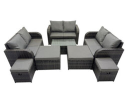 Fimous Outdoor Love Sofa Coffee Table Set Garden Rattan Furniture Set 10 Seater With 4 Stools Dark Grey - thumbnail 2