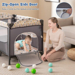 Costway Portable Baby Bed Travel Cot Foldable Playpen Play Yard With Changing Table-Grey - thumbnail 9