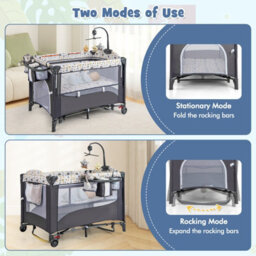 Costway Portable Baby Bed Travel Cot Foldable Playpen Play Yard With Changing Table-Grey - thumbnail 5