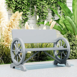 Outsunny Wooden Garden Bench Outdoor Loveseat With High Back, Grey - thumbnail 8