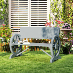 Outsunny Wooden Garden Bench Outdoor Loveseat With High Back, Grey - thumbnail 9