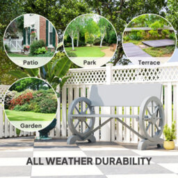 Outsunny Wooden Garden Bench Outdoor Loveseat With High Back, Grey - thumbnail 6