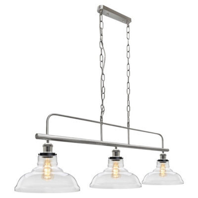 Long Life Lamps Company Industrial Ceiling Brush Chrome Bar 3 Clear Glass Lamp Shade Pendant Light H3011 - image 1