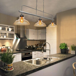Long Life Lamps Company Industrial Ceiling Brush Chrome Bar 3 Clear Glass Lamp Shade Pendant Light H3011 - thumbnail 6