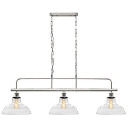 Long Life Lamps Company Industrial Ceiling Brush Chrome Bar 3 Clear Glass Lamp Shade Pendant Light H3011 - thumbnail 3