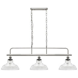 Long Life Lamps Company Industrial Ceiling Brush Chrome Bar 3 Clear Glass Lamp Shade Pendant Light H3011 - thumbnail 4