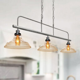 Long Life Lamps Company Industrial Ceiling Brush Chrome Bar 3 Clear Glass Lamp Shade Pendant Light H3011 - thumbnail 9