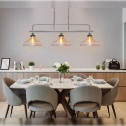 Long Life Lamps Company Industrial Ceiling Brush Chrome Bar 3 Clear Glass Lamp Shade Pendant Light H3011 - thumbnail 8